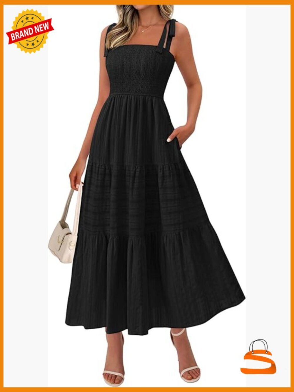 Boho Spaghetti Strap Sundress Smocked A-Line Maxi Beach Dress